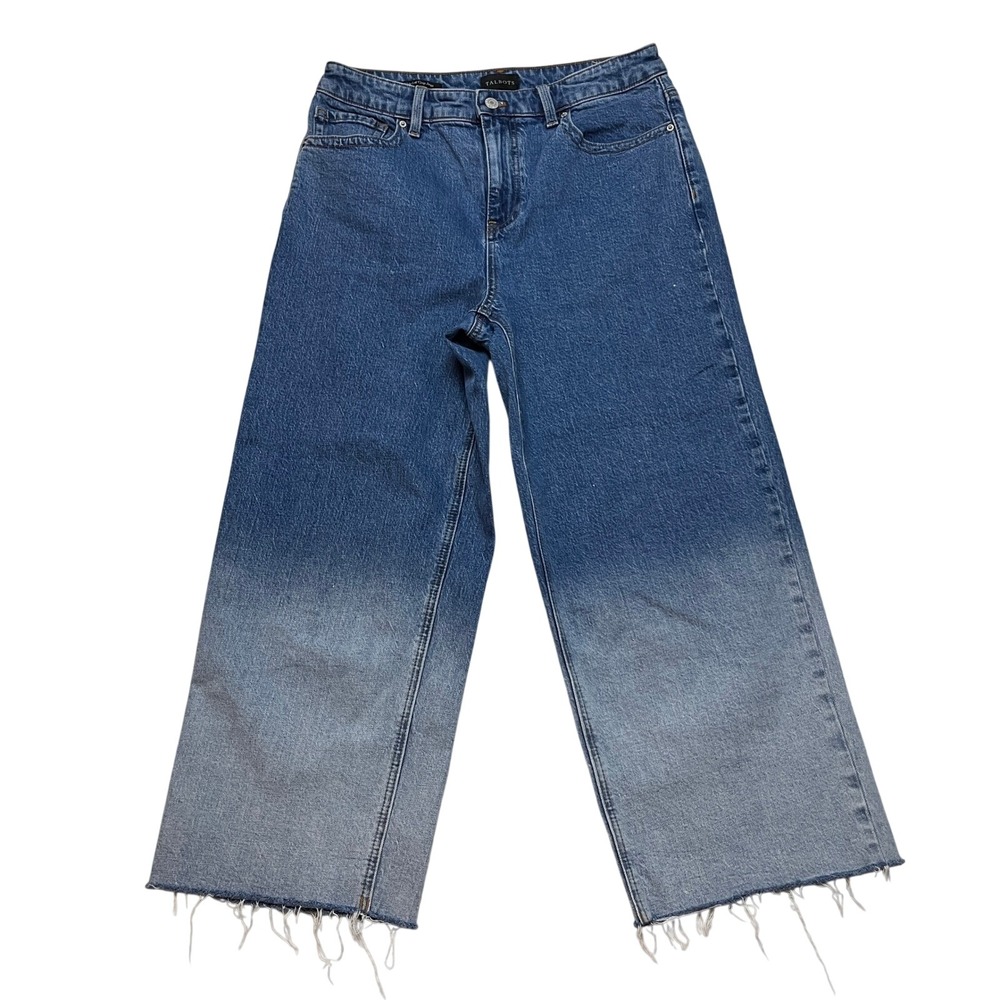 Talbots‎ Jeans Womens 8 Blue Wide Leg Crop Jean Ombre Dip Dye Raw Hem High Rise